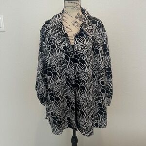 JMS Just My Size Black White Animal Print Button Up Shirt Plus Size 4X 26W 28W‎